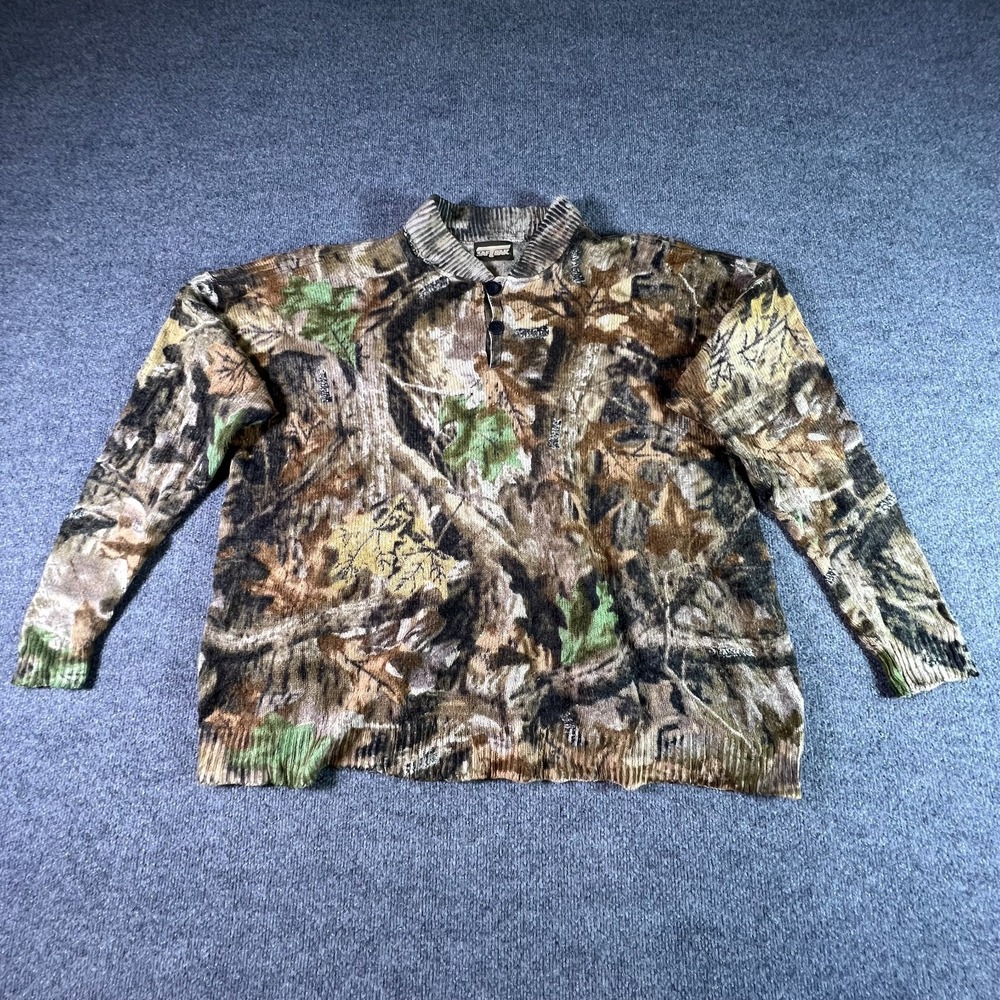 Vintage SafTbak Sweater Mens 2XL Real Tree Camo Knit Oversized Hunting Outdoor